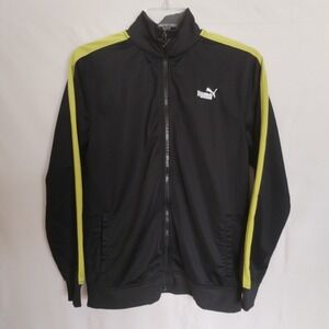 Puma Boys Large Sports Zip-Up Hoodie Jacket Full Zip Neon Yellow/Coal Black